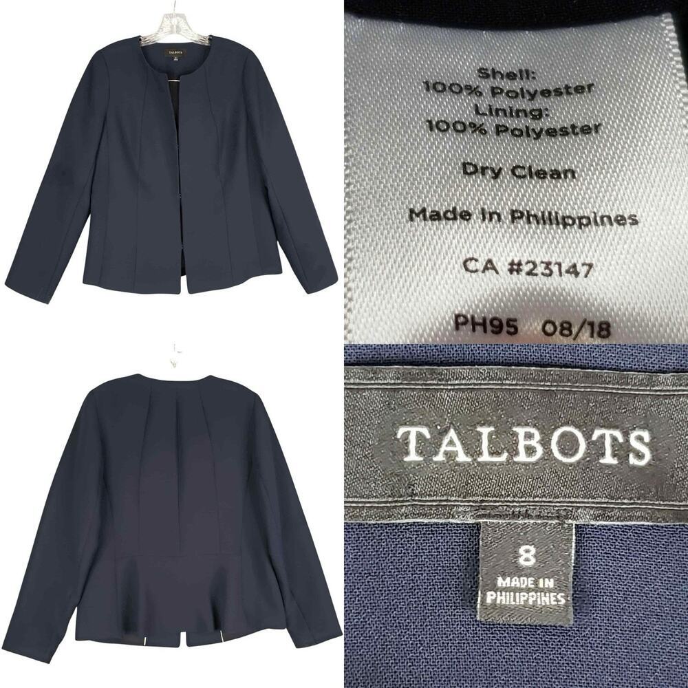 Talbots Blazer Jacket Women’s Size 8 Navy Blue Princess Seam Seasonless Crepe